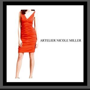 Rare Nicole Miller Artelier Collection Linen/Viscose/Spandex Faux Wrap Dress Sz6